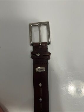 GUESS Men or Women’s Dark Brown Leather Belt with Silver Hardware